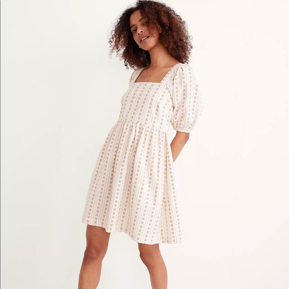 Madewell Dresses & Skirts - Square-Neck Puff-Sleeve Dress in Jacquard Stripe